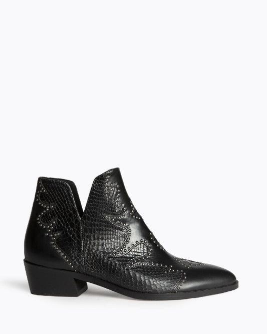 Black Embossed Ankle Boots with Stud Accents