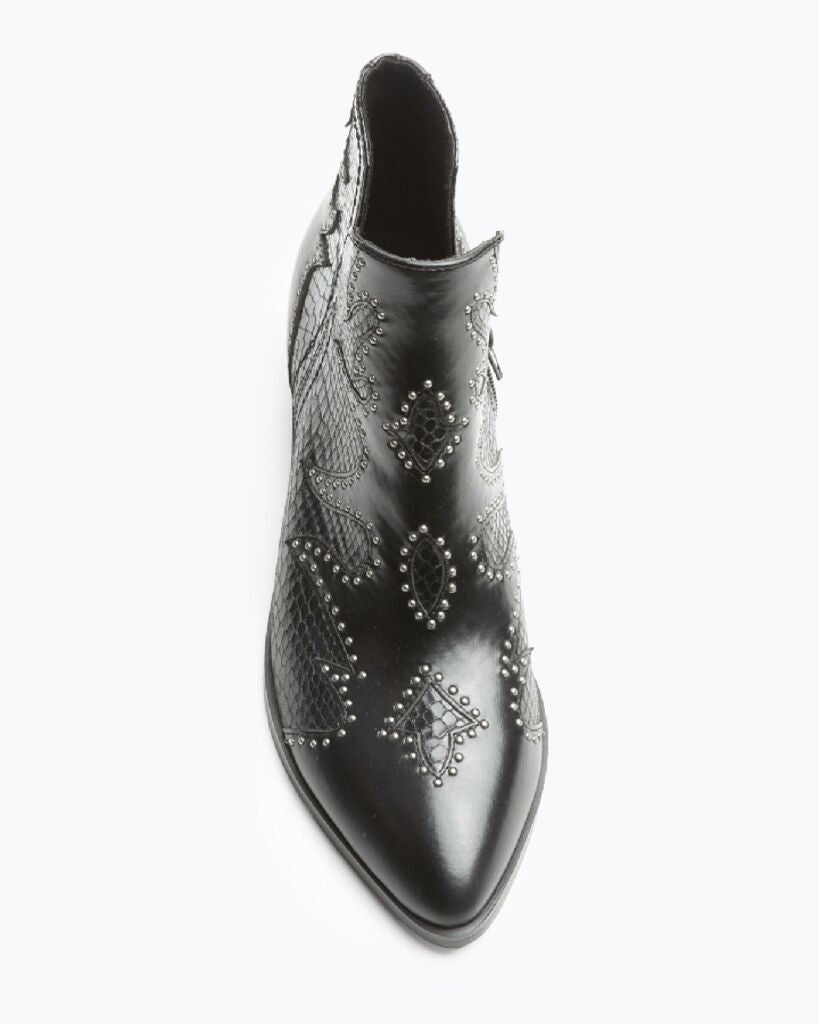 Black Embossed Ankle Boots with Stud Accents