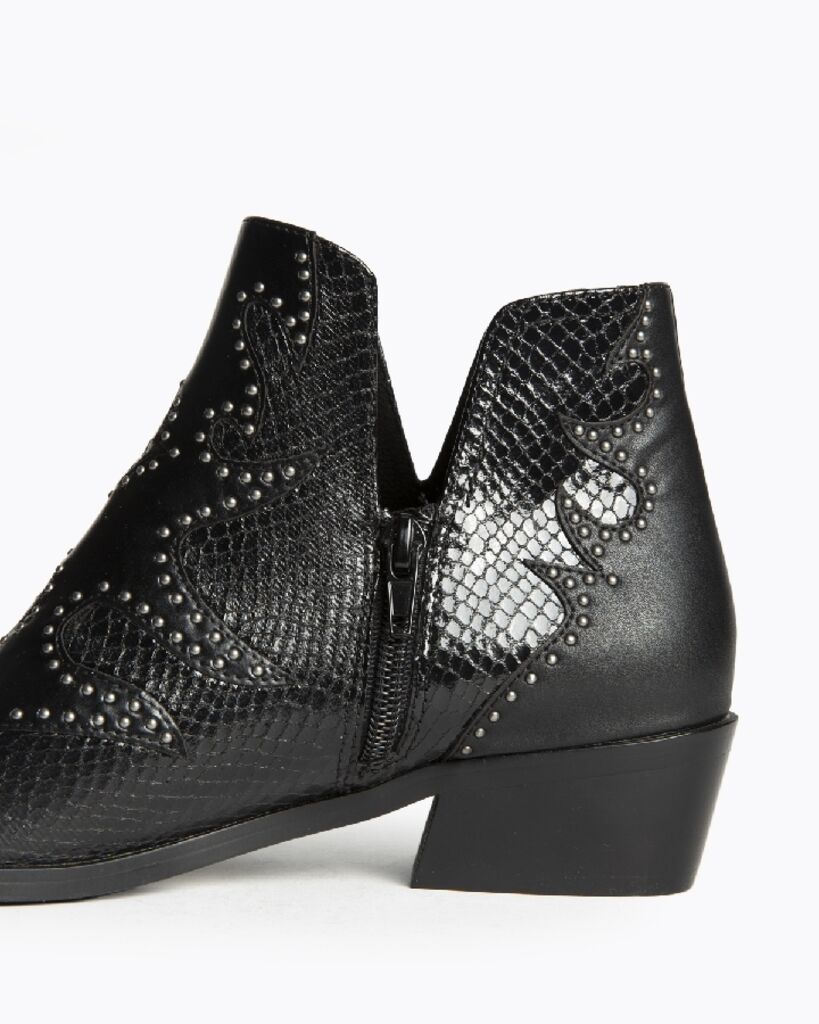Black Embossed Ankle Boots with Stud Accents