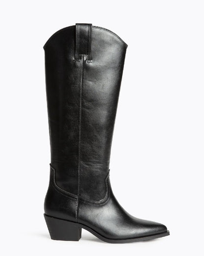 Black Leather Tall Western Boots