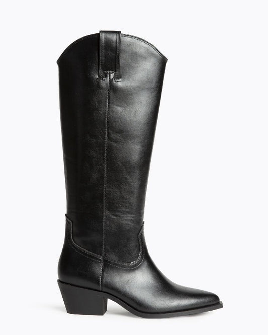 Black Leather Tall Western Boots