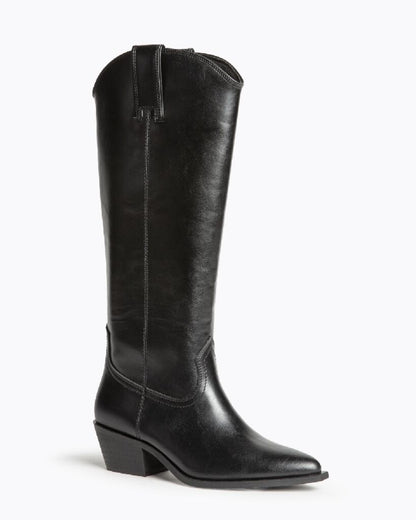 Black Leather Tall Western Boots
