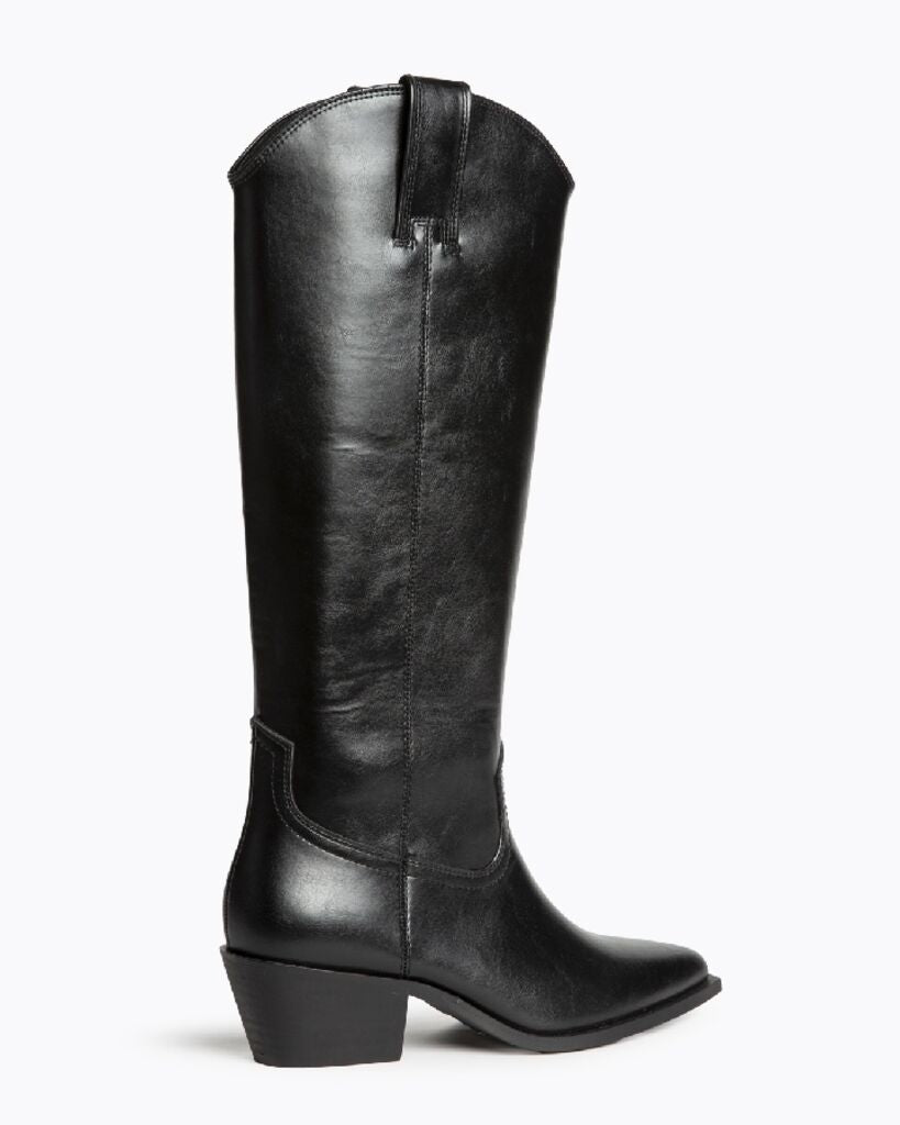Black Leather Tall Western Boots