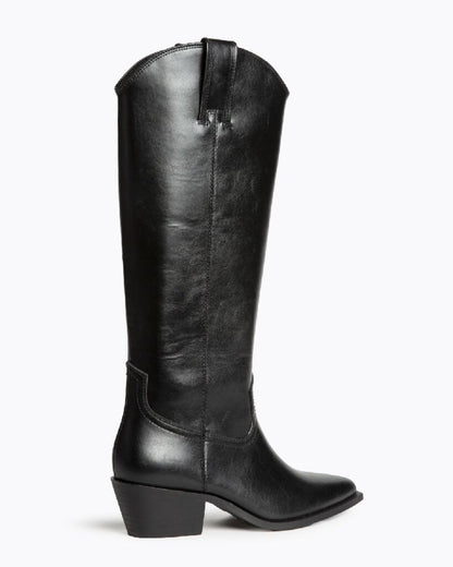 Black Leather Tall Western Boots