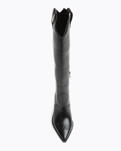 Black Leather Tall Western Boots