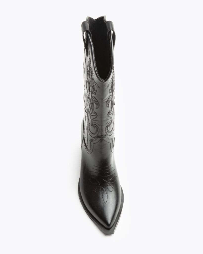 Black Textured Cowboy Boots with Embroidered Details