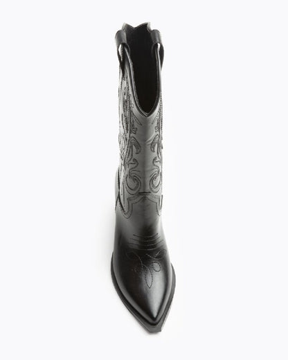 Black Textured Cowboy Boots with Embroidered Details