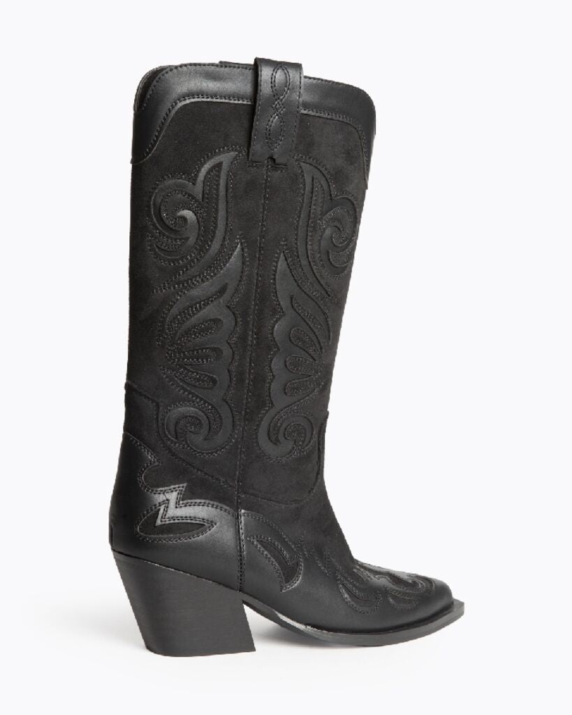 Black Suede Embroidered Cowboy Boots