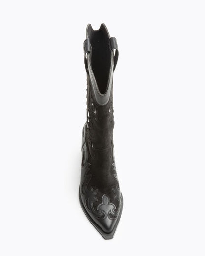 Black Suede Embroidered Cowboy Boots