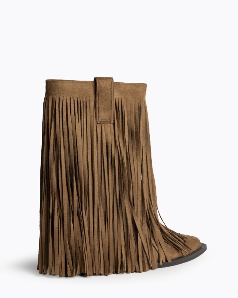 Brown Suede Fringe Boot with Unique Edge