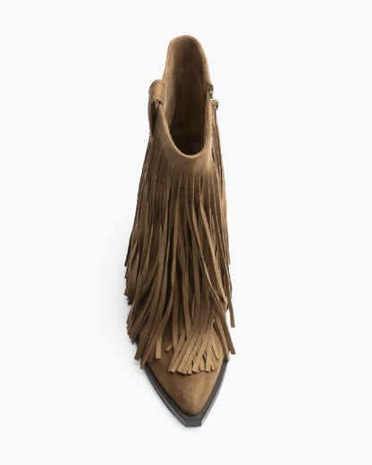 Brown Suede Fringe Boot with Unique Edge