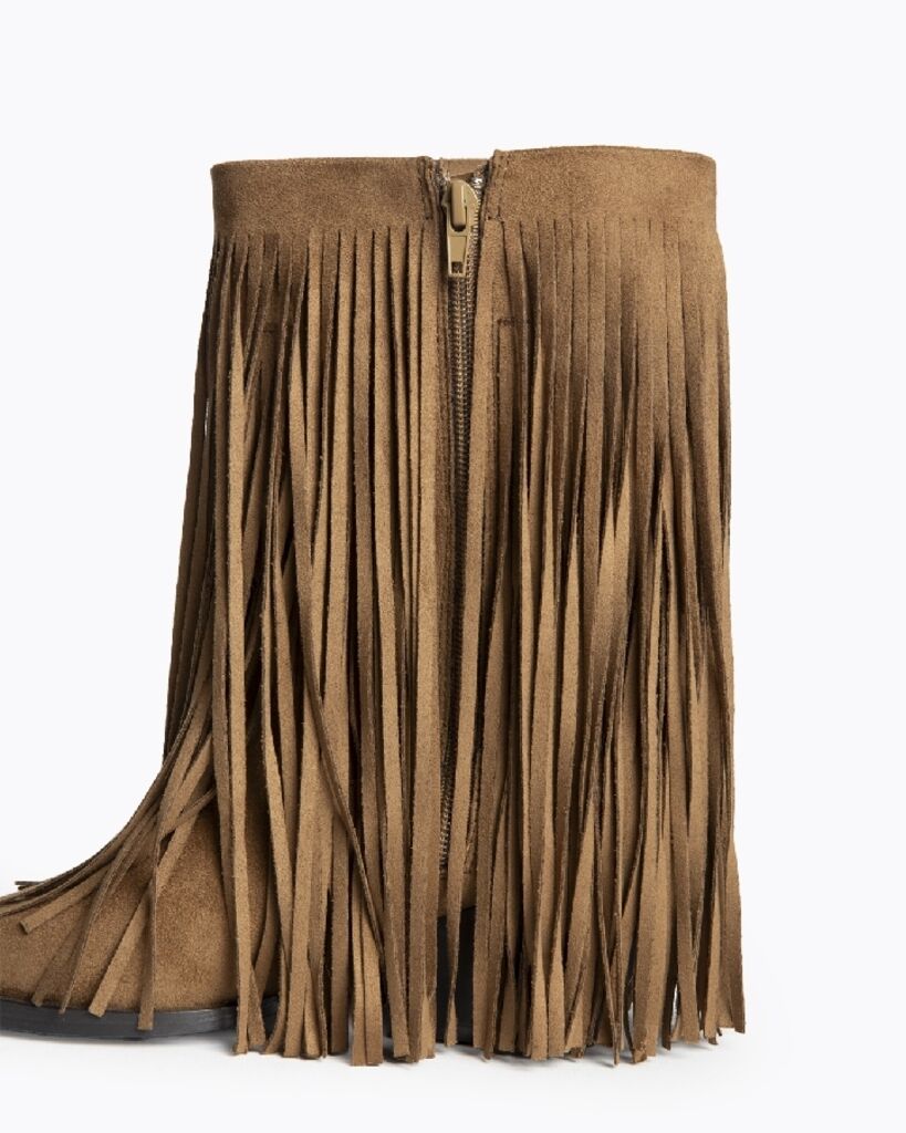 Brown Suede Fringe Boot with Unique Edge