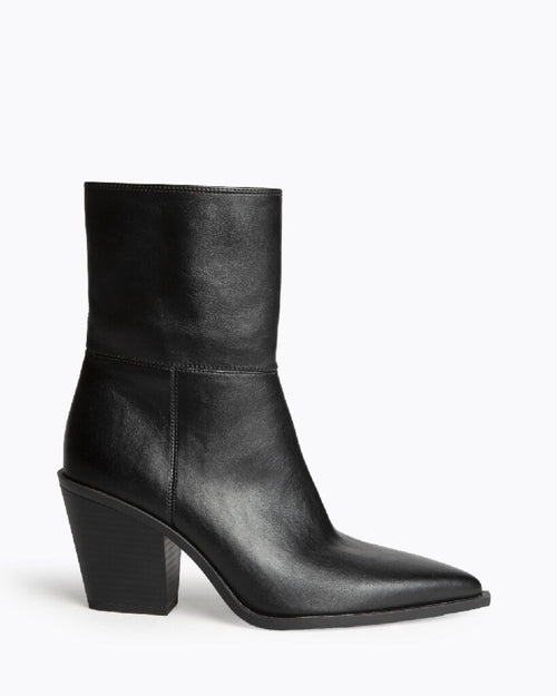 Black Pointed-Toe Ankle Boots with Block Heel