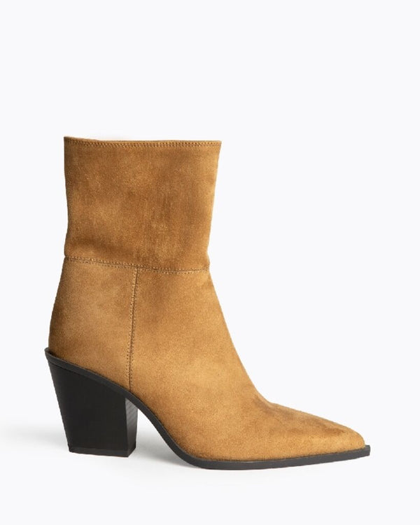 Tan Suede Ankle Boots with Block Heel