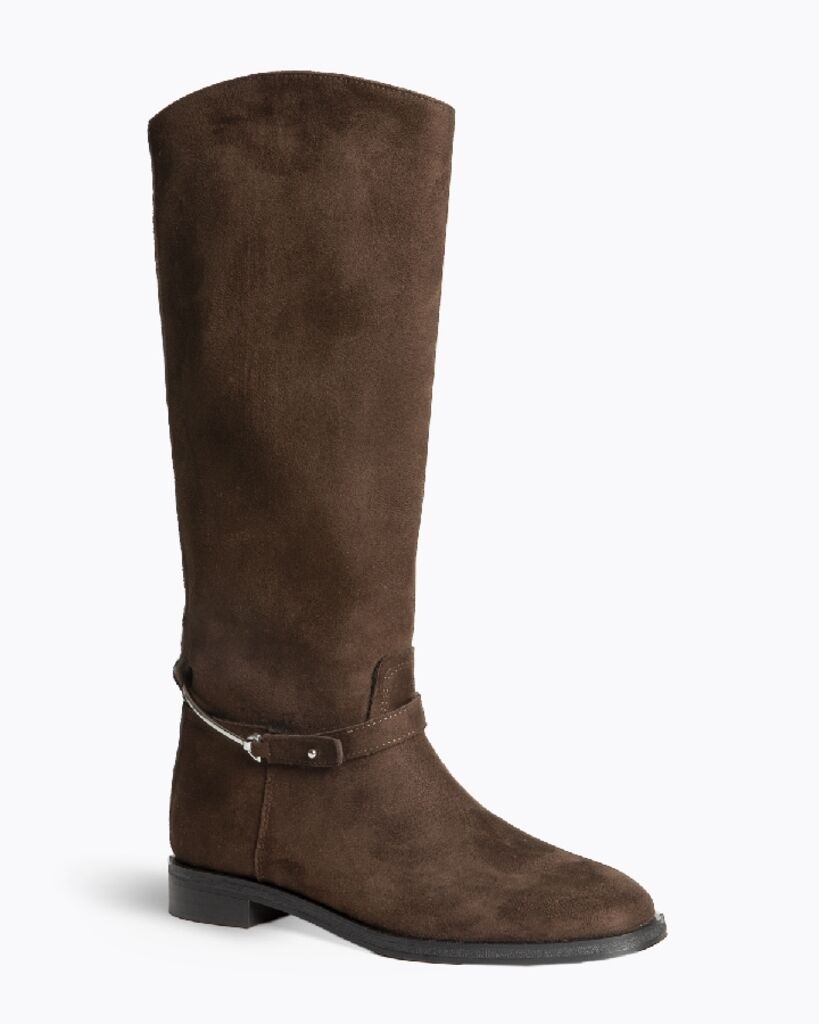 Brown Suede Knee-High Boot with Strap Detail