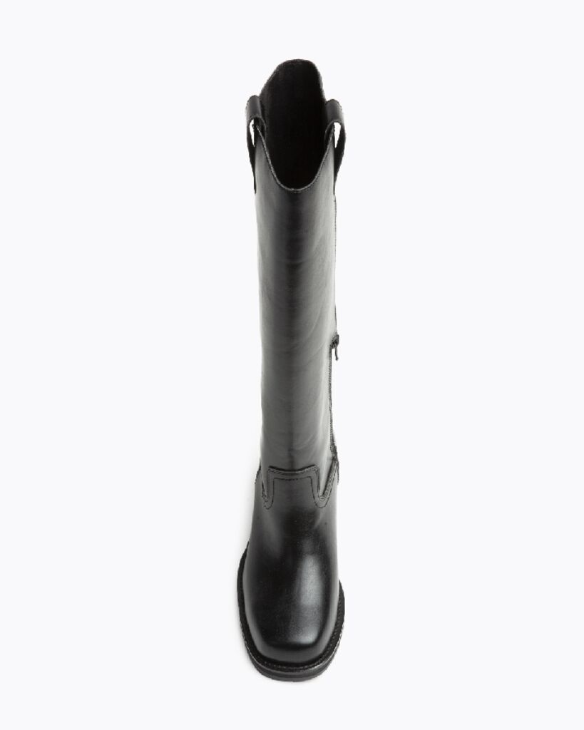 Black Leather Knee High Boots with Block Heel
