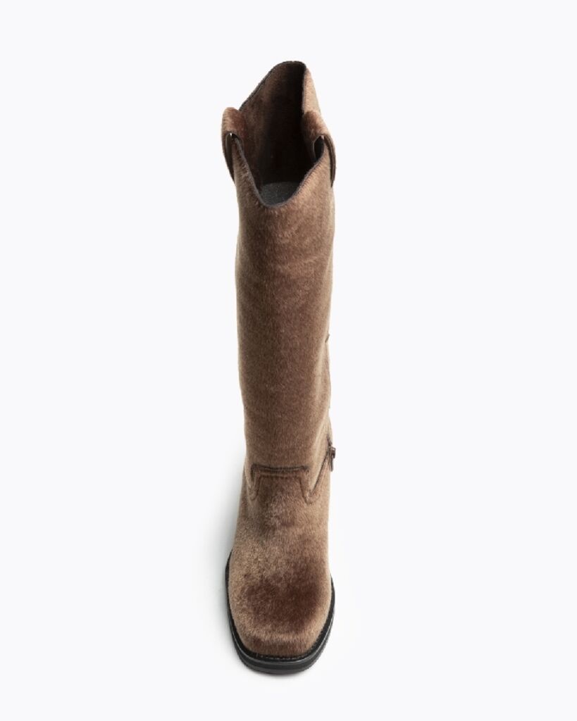 Brown Textured Tall Boots with Stacked Heel
