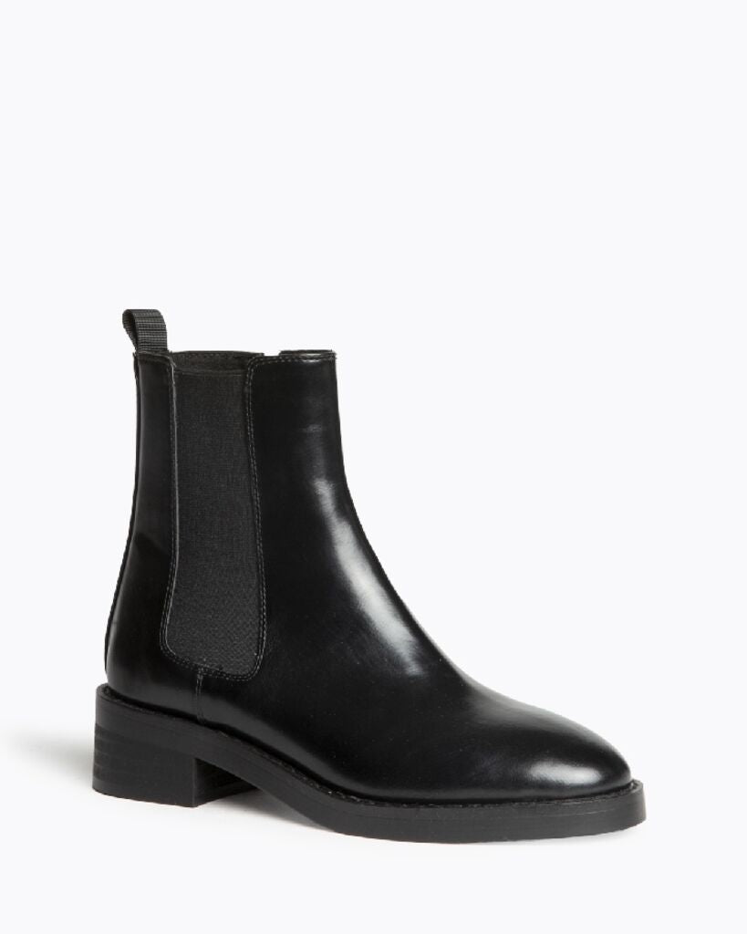 Black Leather Ankle Boot with Elastic Gusset