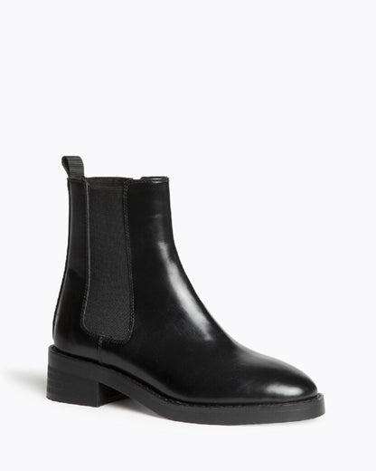 Black Leather Ankle Boot with Elastic Gusset