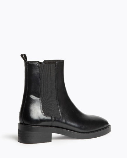 Black Leather Ankle Boot with Elastic Gusset