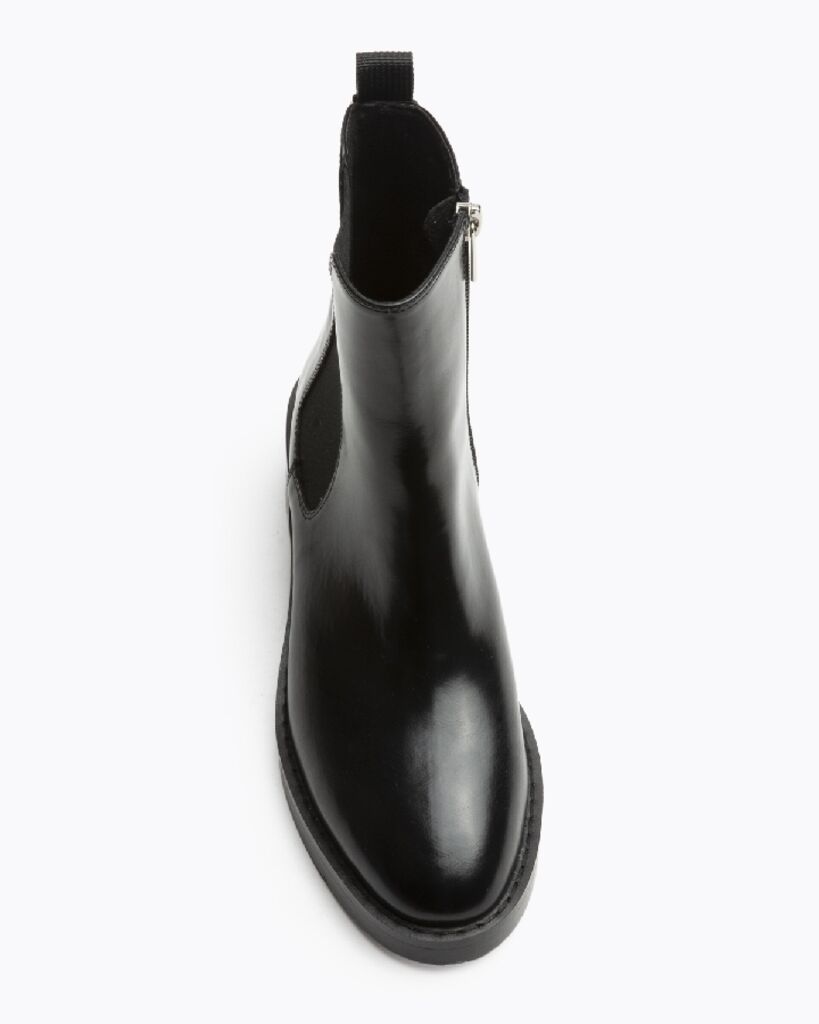 Black Leather Ankle Boot with Elastic Gusset