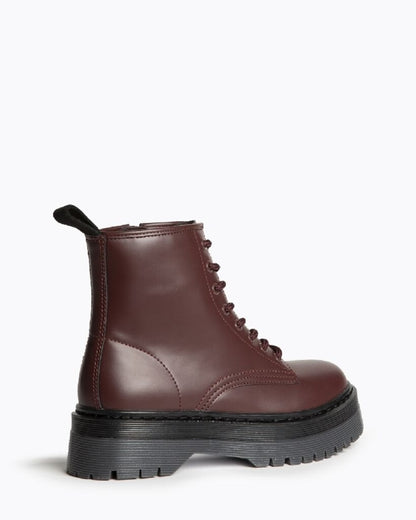 Burgundy Leather Combat Boots with Platform Sole