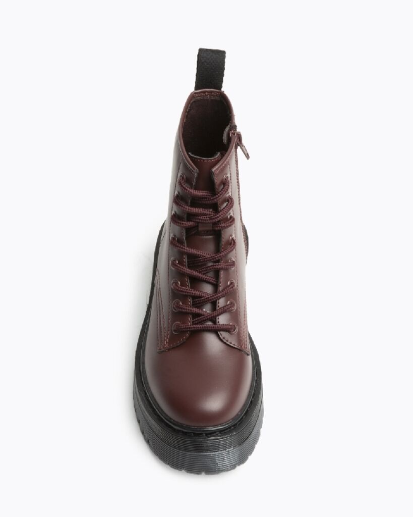 Burgundy Leather Combat Boots with Platform Sole