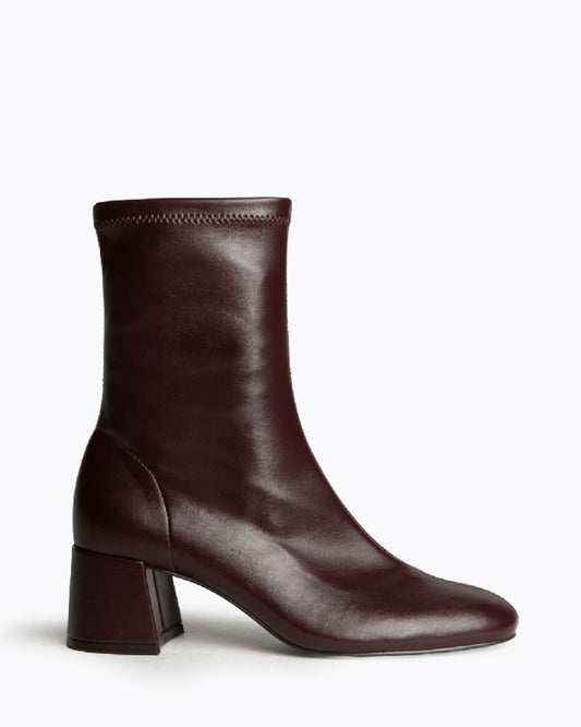 Burgundy Leather Ankle Boots with Block Heel