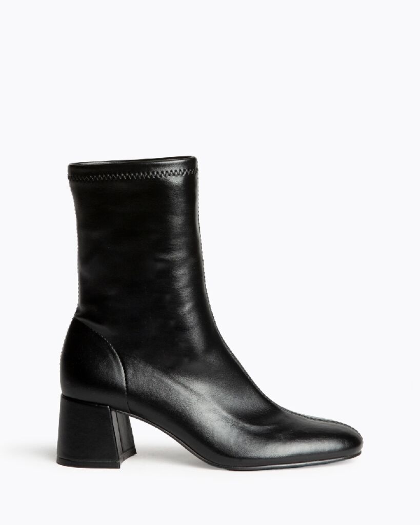 Black Leather Ankle Boots with Block Heel