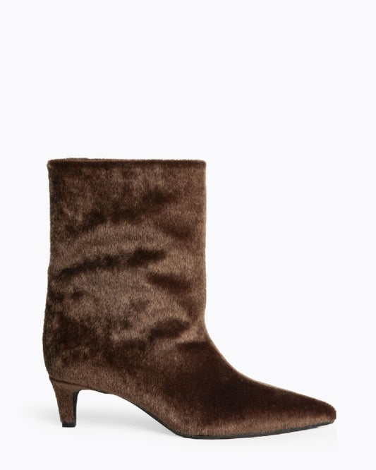 Brown Textured Mid-Calf Boot with Pointed Toe