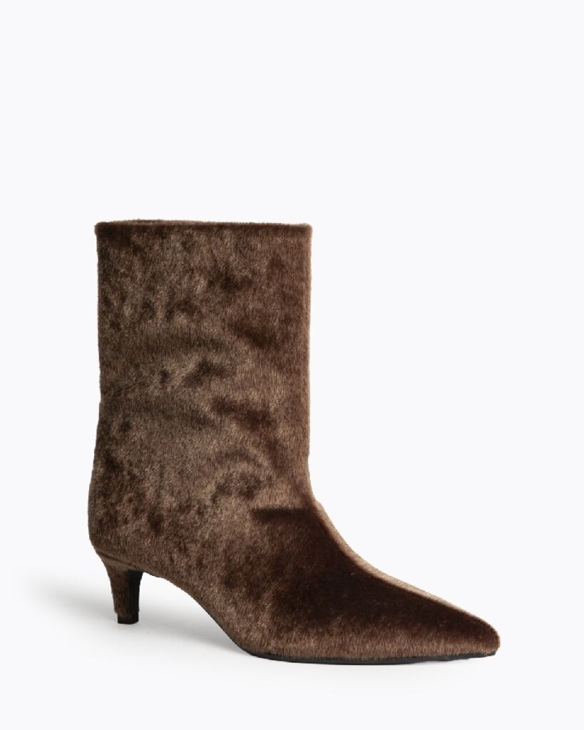 Brown Textured Mid-Calf Boot with Pointed Toe