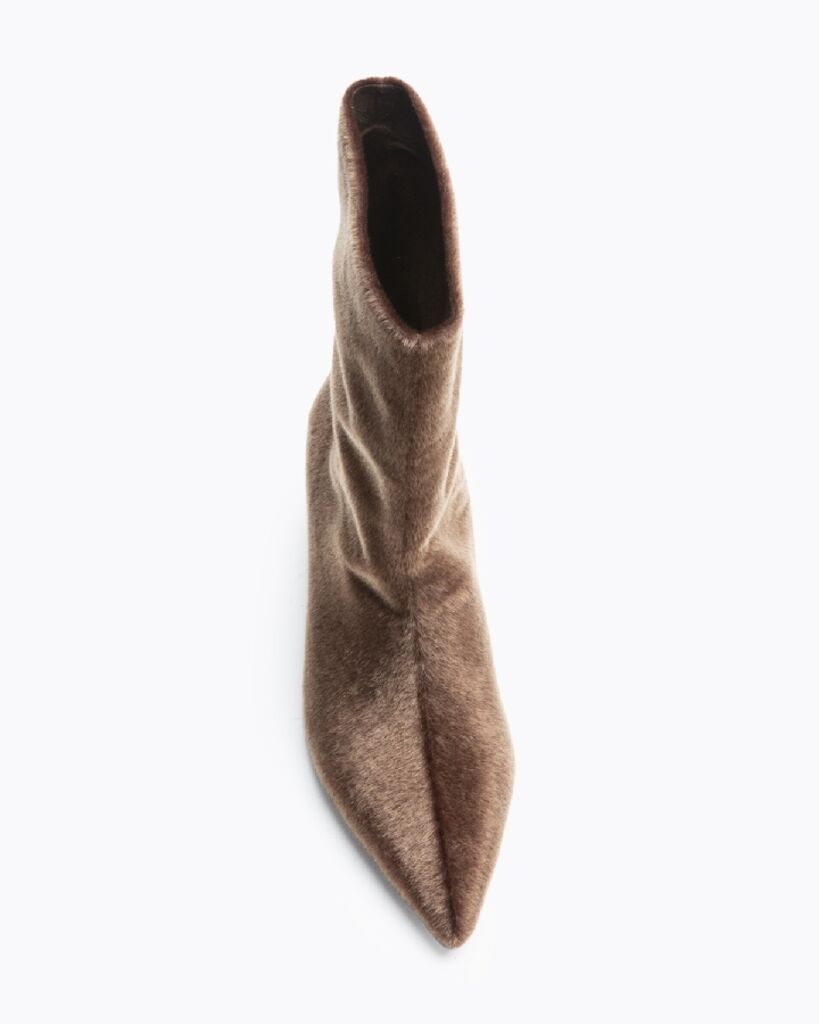 Brown Textured Mid-Calf Boot with Pointed Toe