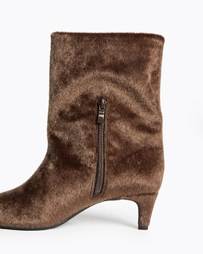 Brown Textured Mid-Calf Boot with Pointed Toe