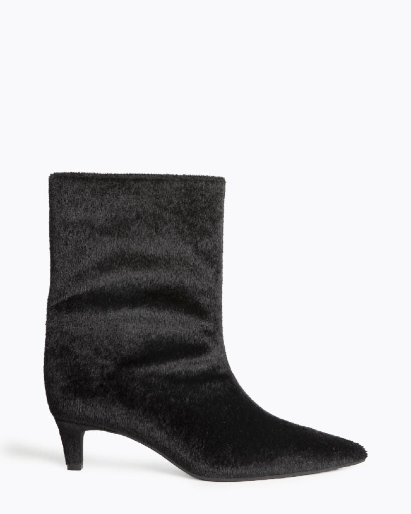 Black Fuzzy Ankle Boots with Kitten Heel