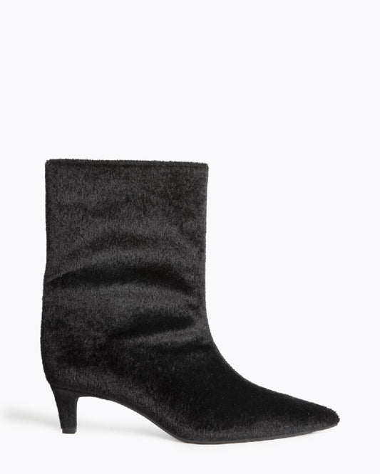 Black Fuzzy Ankle Boots with Kitten Heel