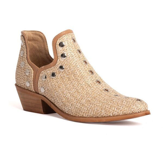Beige Woven Ankle Boot with Stud Details