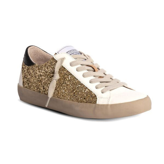 Gold Glitter Low-Top Sneaker with Lace-Up