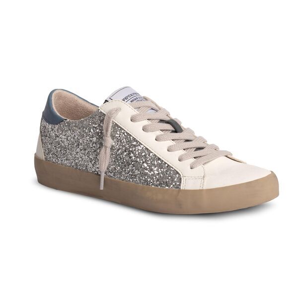 Silver Glitter Low-Top Sneakers with Contrast Sole