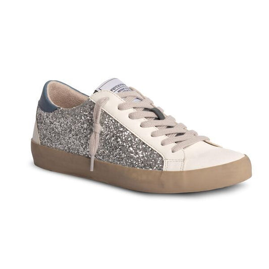 Silver Glitter Low-Top Sneakers with Contrast Sole