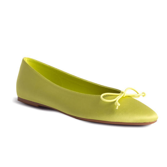 Lime Satin Ballet Flats with Bow Detail