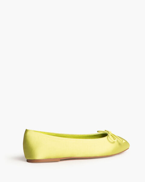 Lime Satin Ballet Flats with Bow Detail