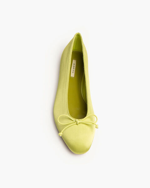 Lime Satin Ballet Flats with Bow Detail