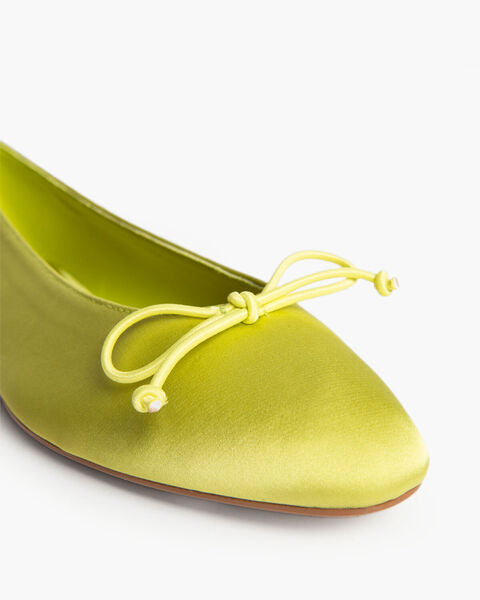 Lime Satin Ballet Flats with Bow Detail