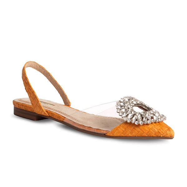 Orange Textured Pointed Flat with Rhinestone Accent