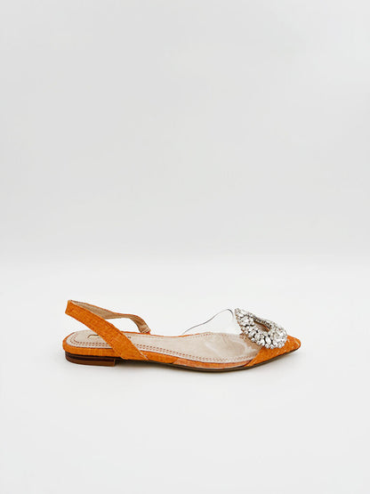 Orange Textured Pointed Flat with Rhinestone Accent