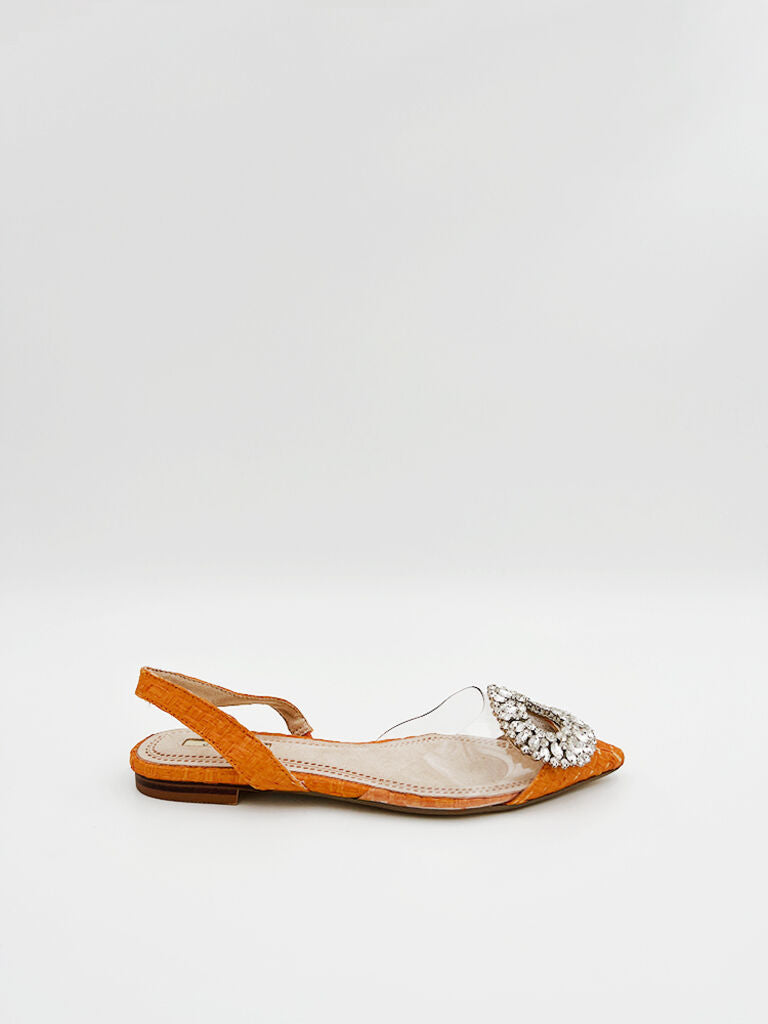 Orange Textured Pointed Flat with Rhinestone Accent