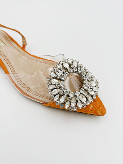 Orange Textured Pointed Flat with Rhinestone Accent