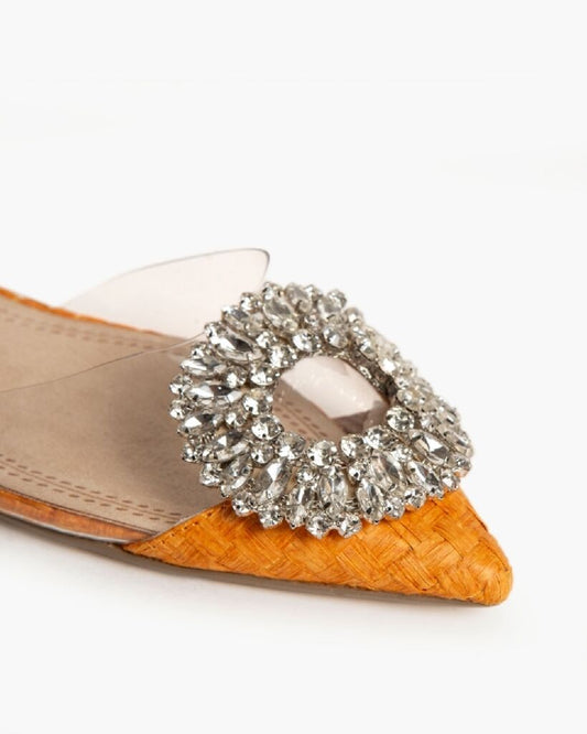Orange Textured Pointed Flat with Rhinestone Accent