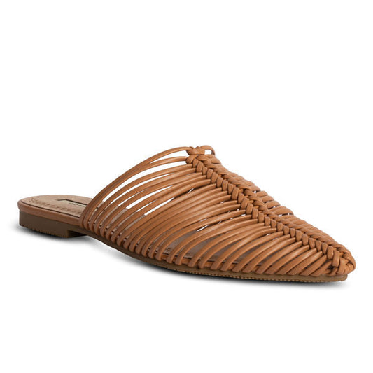 Tan Woven Slip-On Flats with Open Design