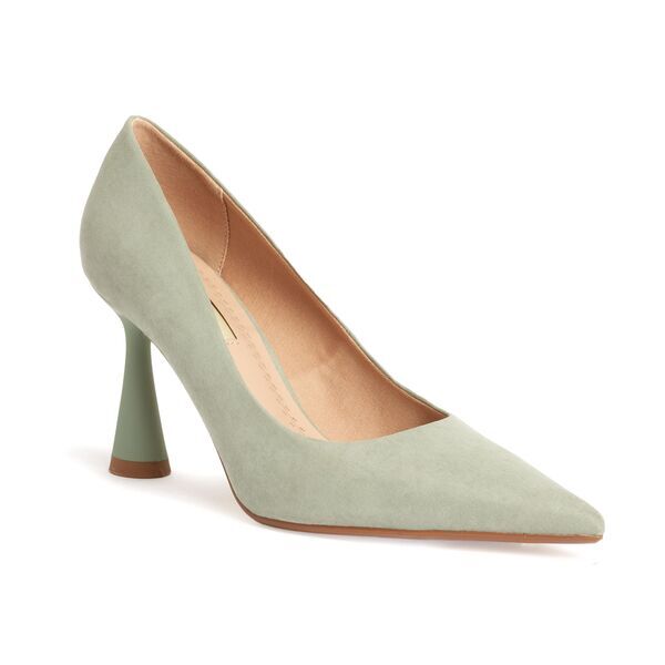 Mint Suede Pumps with Curved Heel